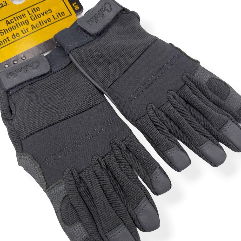 NEW Cabela's Gray Active Lite Shooting Hunting Gloves Leather Overlay Size Large - Picture 2 of 6